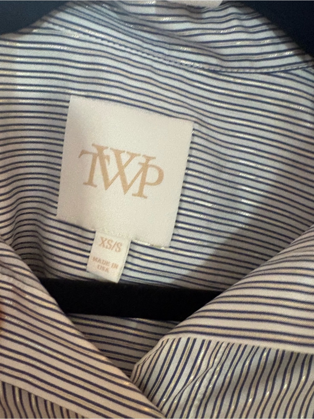 TWP Next Ex Cropped Button-Up Shirt in Thin Navy Stripe - Picture 2 of 4